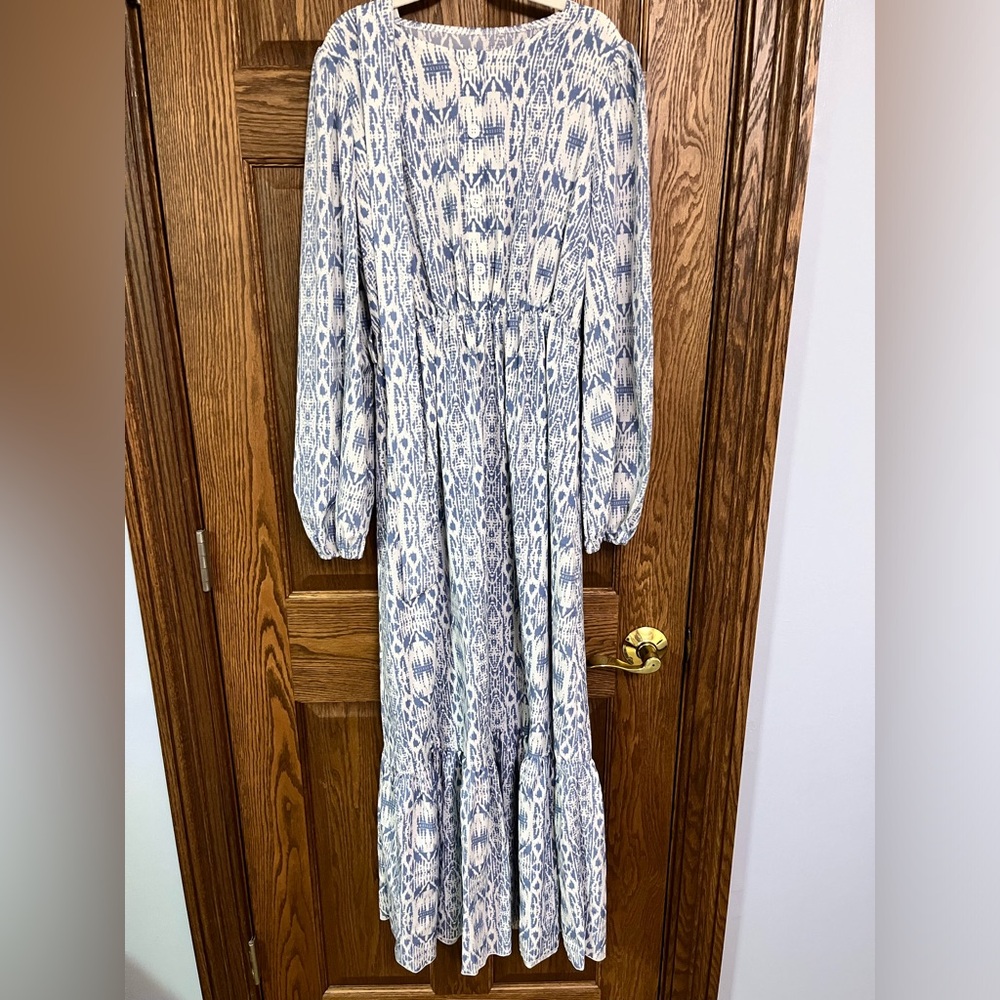 Blue and White Patterned Maxi Dress
